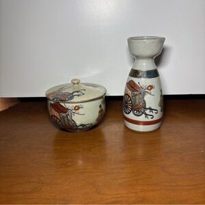 Vintage Ceramic Sake Set with Lid